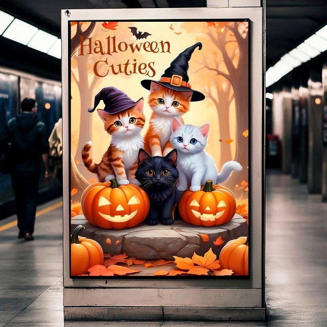 Cute Autumn Halloween Kittens Costumes Pumpkins Poster (Creator Uploaded)