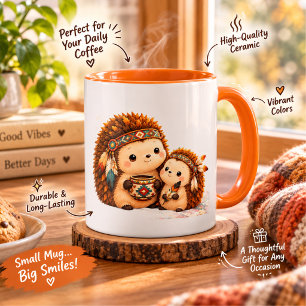Cute Autumn Hedgehog Coffee Mug with Colourful Fal