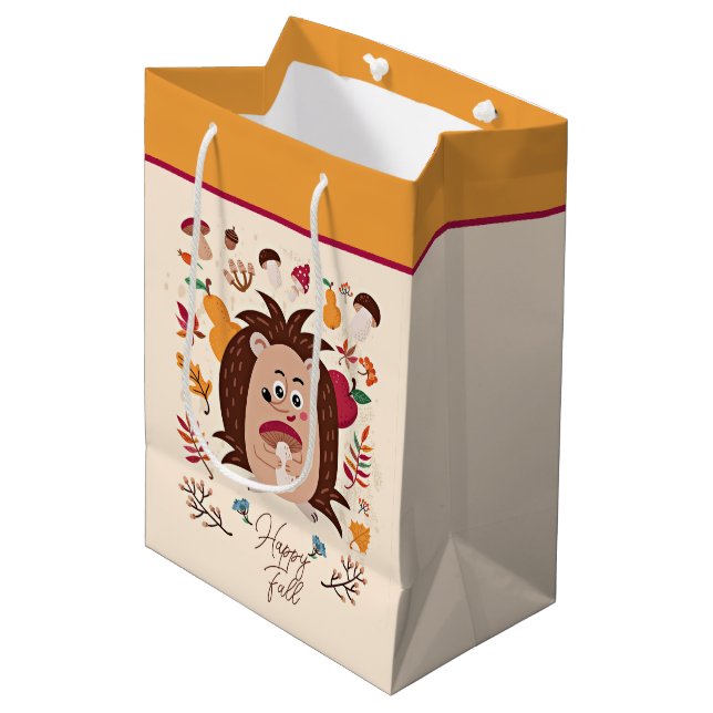 Cute autumn hedgehog with custom text  medium gift bag (Front Angled)