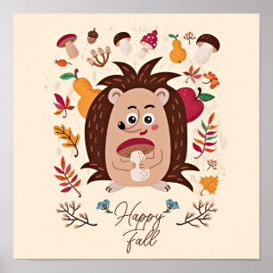 Cute autumn hedgehog with custom text poster