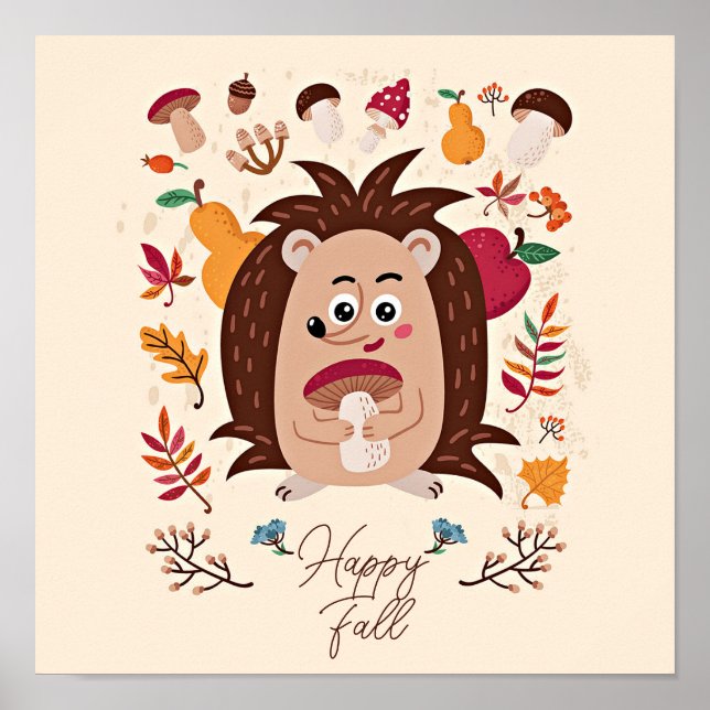 Cute autumn hedgehog with custom text  poster (Front)