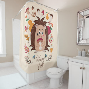 Cute autumn hedgehog with custom text shower curtain
