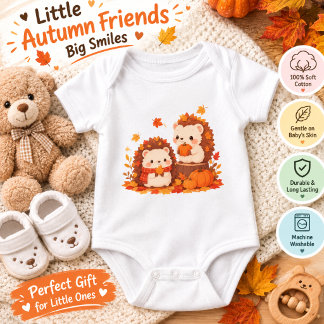 Cute Autumn Hedgehogs – Kawaii Fall Forest Animals Baby Bodysuit