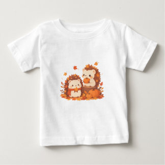 Cute Autumn Hedgehogs – Kawaii Fall Forest Animals Baby T-Shirt