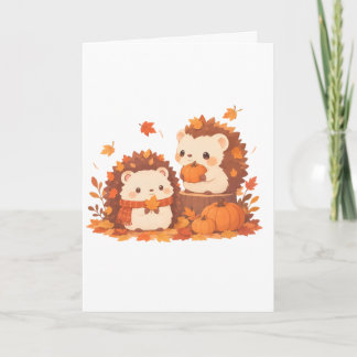 Cute Autumn Hedgehogs – Kawaii Fall Forest Animals Card