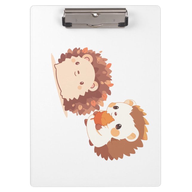 Cute Autumn Hedgehogs – Kawaii Fall Forest Animals Clipboard (Front)