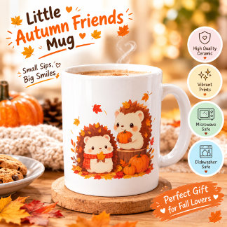 Cute Autumn Hedgehogs – Kawaii Fall Forest Animals Coffee Mug