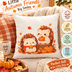 Cute Autumn Hedgehogs – Kawaii Fall Forest Animals Cushion