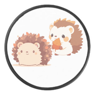 Cute Autumn Hedgehogs – Kawaii Fall Forest Animals Hockey Puck