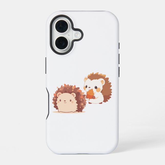 Cute Autumn Hedgehogs – Kawaii Fall Forest Animals iPhone 16 Case (Back)