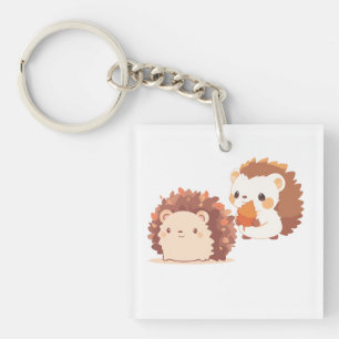 Cute Autumn Hedgehogs – Kawaii Fall Forest Animals Key Ring