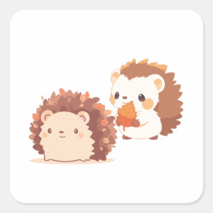 Cute Autumn Hedgehogs – Kawaii Fall Forest Animals Square Sticker