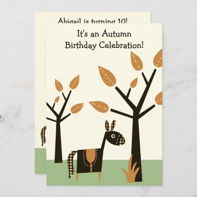 Cute Autumn Horse Birthday Invitation (Front/Back)