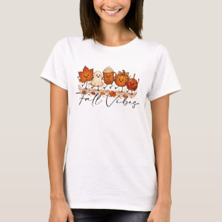 Cute Autumn Leaf Ghost Pumpkin Latte Fall Vibes T-Shirt