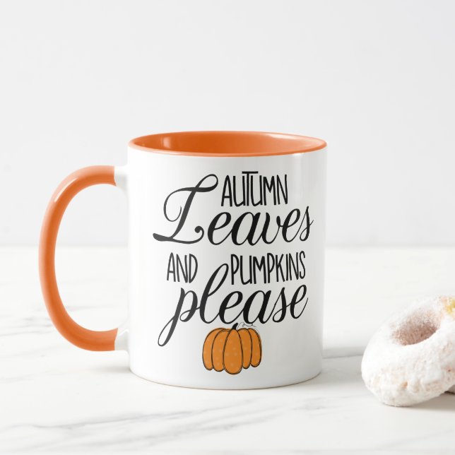 Cute Autumn Leaves And Pumpkins Please Coffee Mug (With Donut)