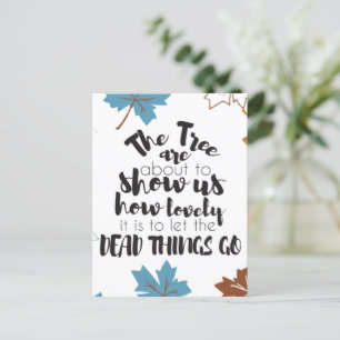 Cute autumn leaves art quotes design postcard