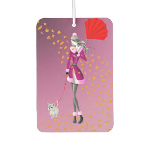 Cute Autumn Leaves Dog Walker  Car Air Freshener