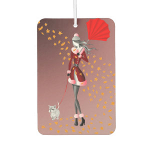 Cute Autumn Leaves Dog Walker Car Air Freshener