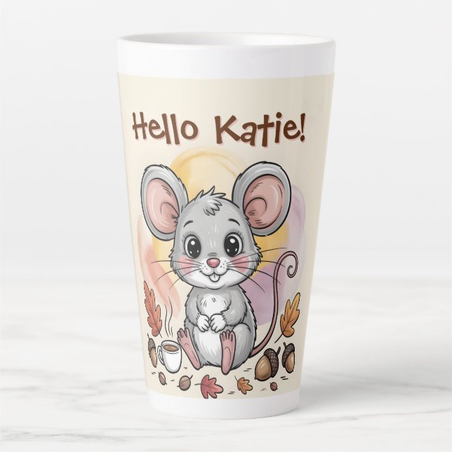 Cute Autumn Mouse with Acorns and Coffee Latte Mug (Front)