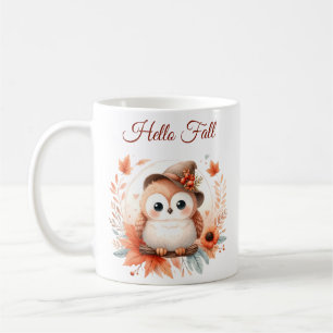 Cute Autumn Owl Sitting on a Branch Coffee Mug