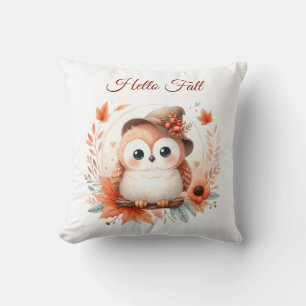 Cute Autumn Owl Sitting on a Branch Cushion