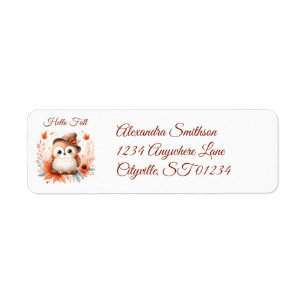 Cute Autumn Owl Sitting on a Branch Return Address Label