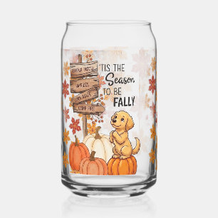 Cute Autumn Puppy Pumpkin Patch 'Tis The Season  Can Glass