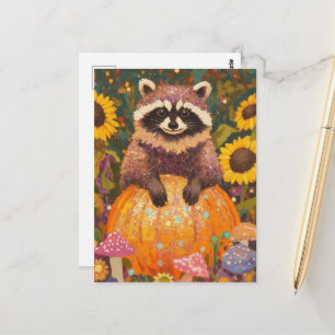 Cute Autumn Racoon Postcard