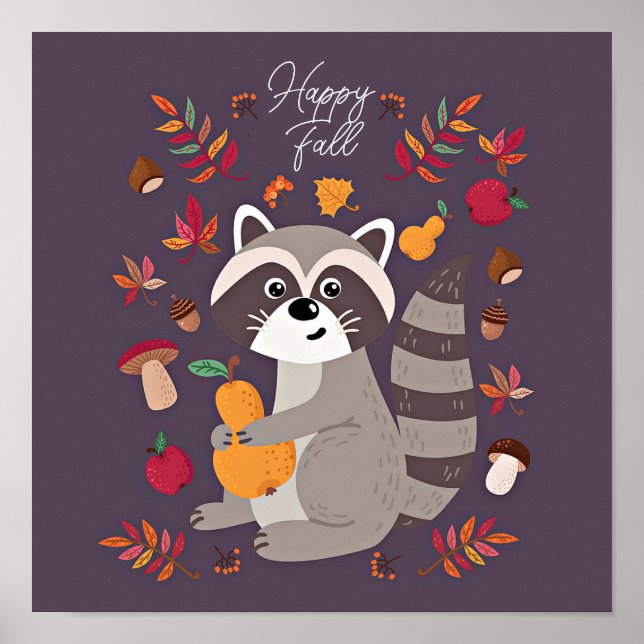 Cute autumn racoon with custom text  poster (Front)