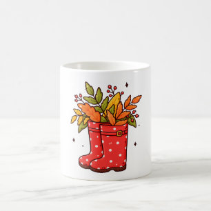 Cute Autumn Rain Boots with Fall Leaves and Berrie Coffee Mug