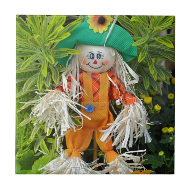 Cute autumn scarecrow decoration ceramic tile (Front)