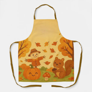 Cute autumn scene with pumpkin and squirrel apron