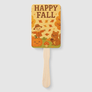 Cute autumn scene with pumpkin and squirrel hand fan