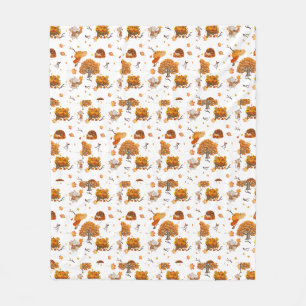 Cute Autumn Squirrel and Trees Fleece Blanket