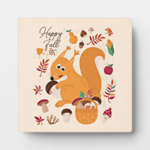 Cute autumn squirrel with custom text plaque