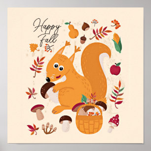 Cute autumn squirrel with custom text   poster