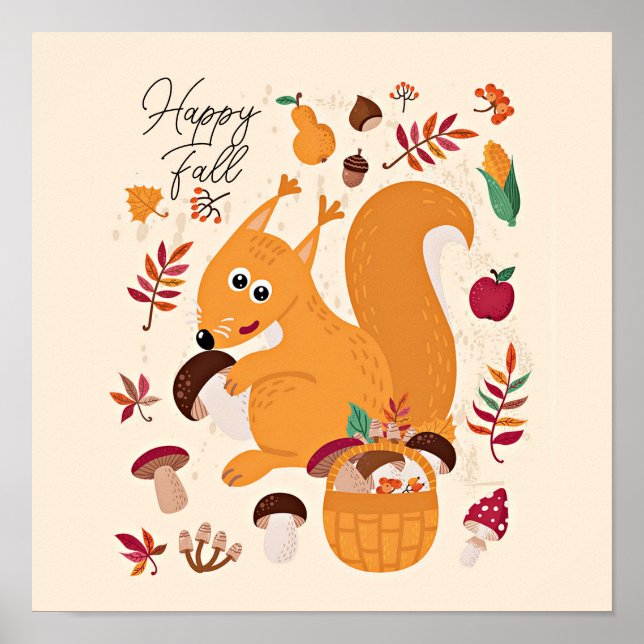 Cute autumn squirrel with custom text   poster (Front)