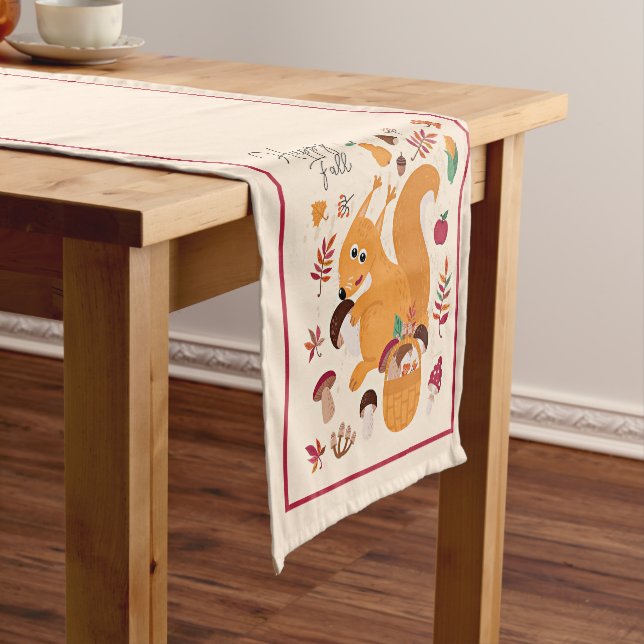 Cute autumn squirrel with custom text   short table runner (In Situ)