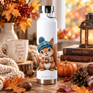 Cute Autumn Squirrel with Plaid Hat – Woodland Fal Water Bottle
