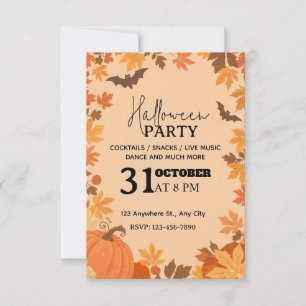 Cute Autumn-Themed Halloween Party Invitation