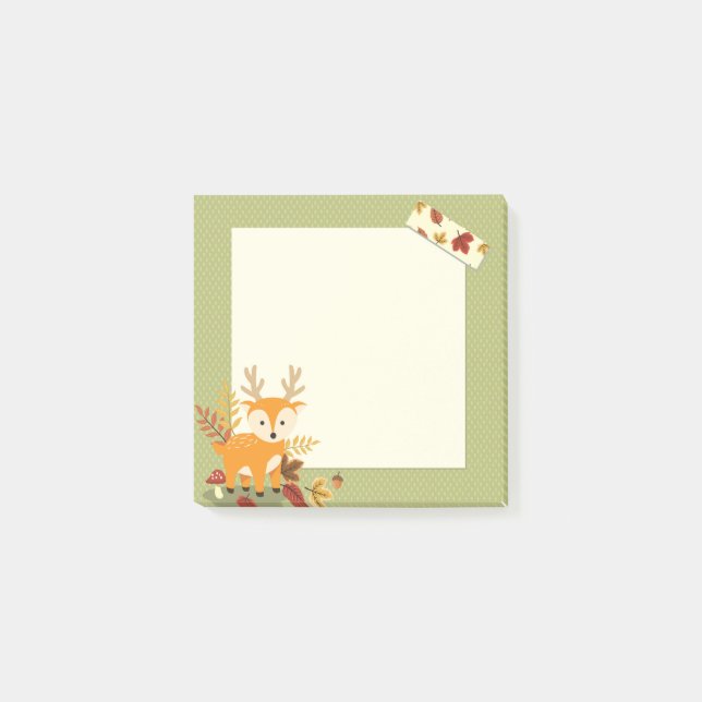 Cute Autumn Time Deer 3" x 3" Post-it® Notes (Front)