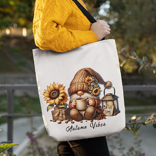 Cute Autumn Vibes Watercolor Gnome Tote