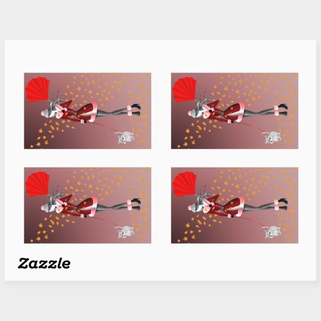 Cute Autumn Winter Scene Dog & Lady  Rectangular Sticker (Sheet)