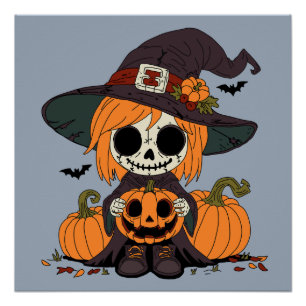 Cute Autumn Witch Poster
