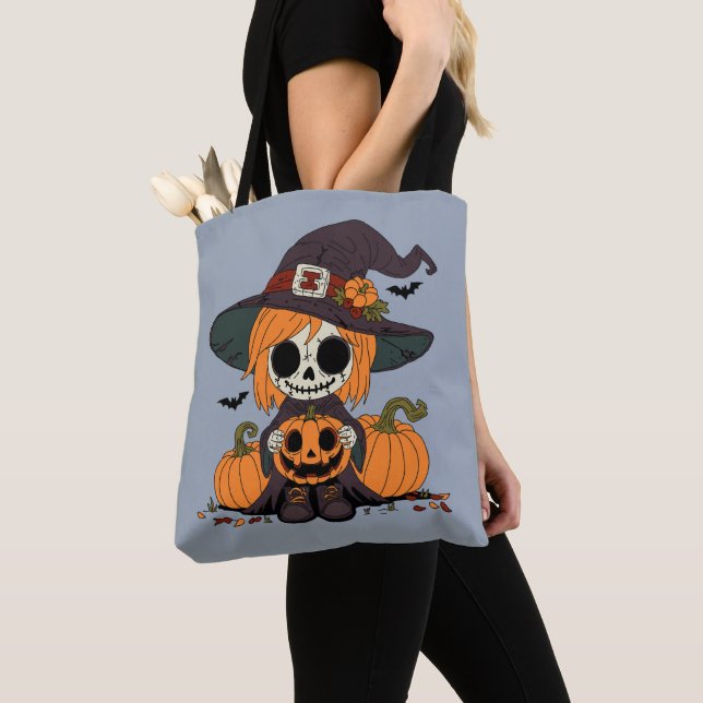 Cute Autumn Witch Tote Bag (Close Up)