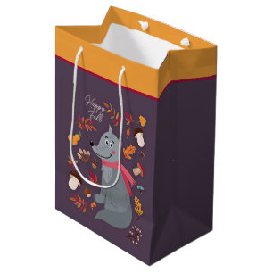Cute autumn wolf with custom text medium gift bag