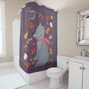 Cute autumn wolf with custom text shower curtain