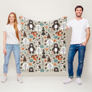 Cute Autumn Woodland Animals Pattern Fleece Blanket