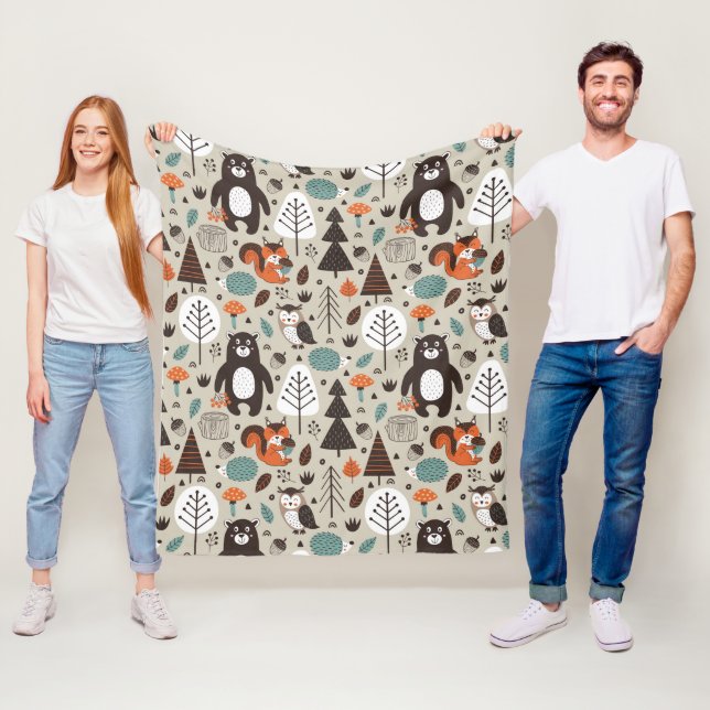 Cute Autumn Woodland Animals Pattern Fleece Blanket (In Situ)