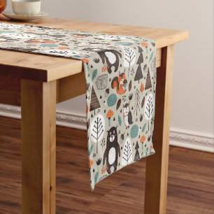 Cute Autumn Woodland Animals Pattern Short Table Runner